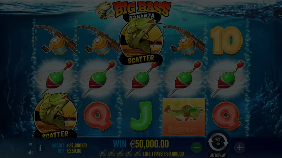 Big Bass Bonanza non gamstop demo game window showing underwater fishing reels